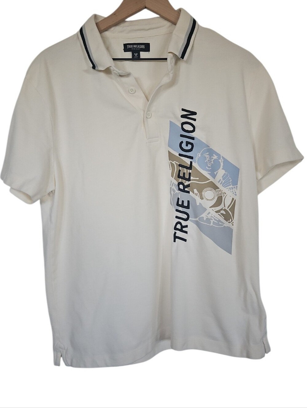 True Religion Cream Polo 100% Cotton Men's Medium